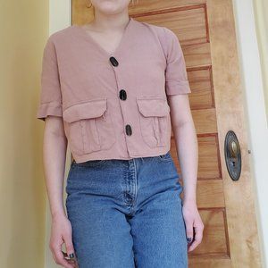 Mauve Topshop Linen Blend Top with Large Tortoise Buttons